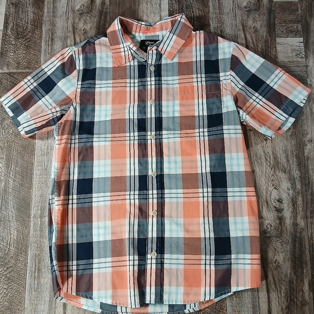 2 Shirts Short Sleeve Plaid Button Down, Urban Pipeline Boys Size XL